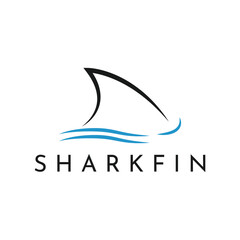 Simple shark logo fin and ocean wave illustration