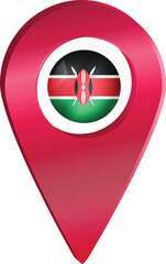 Obraz premium Destination pin icon with Kenya flag.Location red map marker