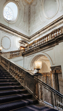 Saint-Petersburg, Russia - March 23, 2023: Russian Museum, Marble Palace front marble staircase, St Petersburg, Russia.