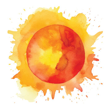 Sun, yellow round watercolor blot, vector illustration isolated on white background.