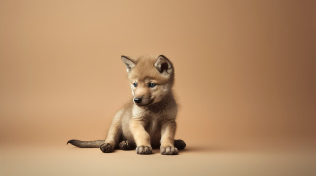Baby Wolf, minimalistic background. Generative AI