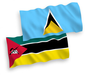 Flags of Saint Lucia and Republic of Mozambique on a white background