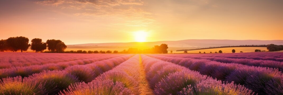 Stunning landscape featuring a lavender field at sunset