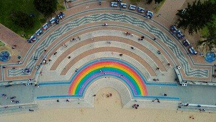 Aerial view of Rainbow painted on Coogee Walk way