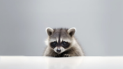 Baby Raccoon, minimalistic background. Generative AI