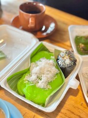 Bubur Sumsum with Suji leaf or Pandan Leaf traditional food from Indonesia