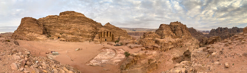 Ad-Deir or The Monastery in the Lost City of Petra. Panoramic Ph