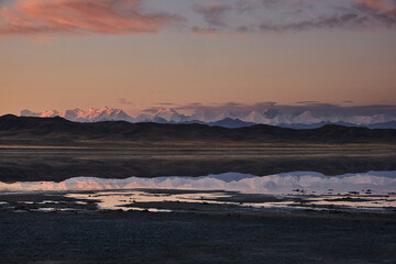 Landscape during sunrise on TuzKol Lake in Kazakhstan