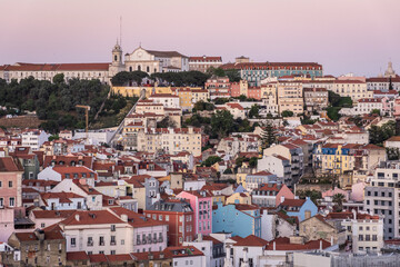 Fototapeta na wymiar Beautiful view to old historic buildings and houses in central Lisbon