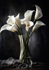White callas lilies in a vase on the table. Generative AI, Generative AI