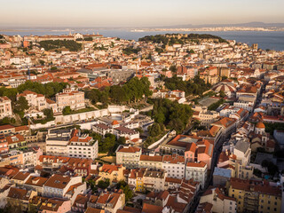 Fototapeta na wymiar Beautiful aerial view to old historic buildings in Lisbon city