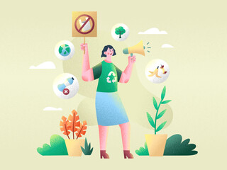 Ecology Environment Nature Green Earth Illustration Set Plants Ecofriendly No Pollution Clean Clear carbon footprint reduce reuse recycle save water cycling eco global warming