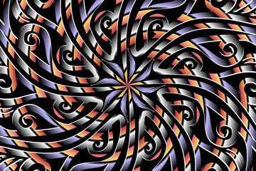 luxurious paper cut design colourful rainbow flowers line art pattern of indonesian culture traditional  batik ethnic dayak for textile or fashion
