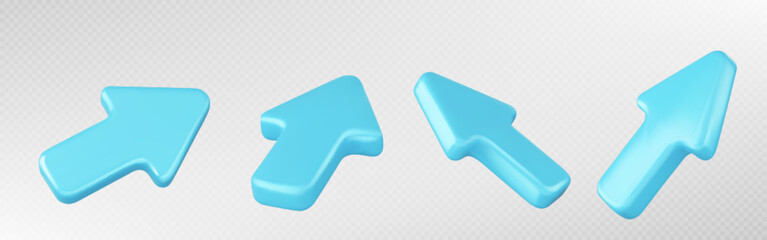 3d render mouse arrow cursor icon to click vector. Realistic computer pointer symbol illustration. Isolated set of blue direction point. Web element for choice or next action glossy plastic interface.