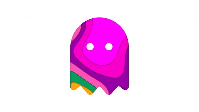 Multi-colored icon ghost with colored spots floating inside. Looped from frame 120 to 839, Alpha BW at the end
