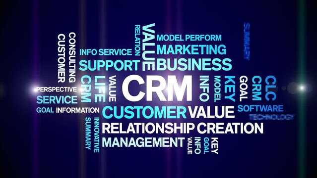 CRM animated tag word cloud;text design animation kinetic typography seamless loop.