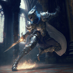 A knight wielding a sword as if dancing with light steps｜Generative AI