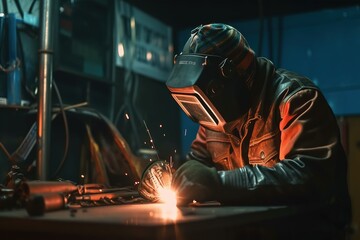 Welder in a welding mask. Generative AI