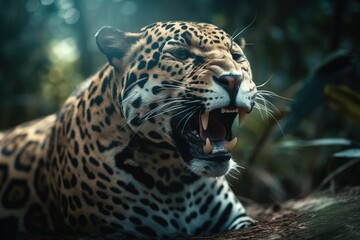 The jaguar roars. Generative AI - obrazy, fototapety, plakaty