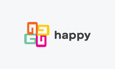 Happy joy smile logo vector minimalist design creative icon symbol social concept colorful friendship partner together