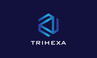 Triangle connection logo vector blue color gradation link connection element hexagonal modern concept creative iconic secure technology design pattern