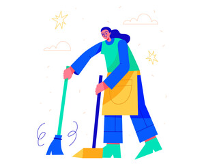 Fototapeta premium Casual Daily Life Illustration Set Touch Up Wearing Make Up Washing Clothes Taking Nap Swepping Floor Reading Newspaper Playing Games Guitar Listening Music Grocery Shopping Cooking Coffee Yoga
