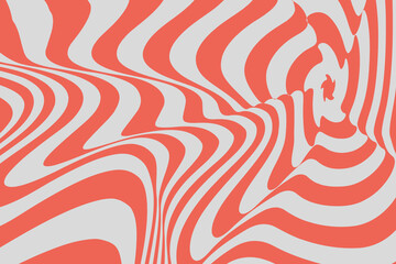 Abstract Summer Psychedelic Red and White Color Backdrop. Retro Background Spiral Hypnotic Line. Pop Art Style for Banner, Cover, Festival. Vector Illustration.