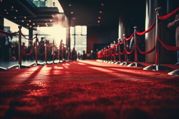 Red carpet without people by people. Generative AI