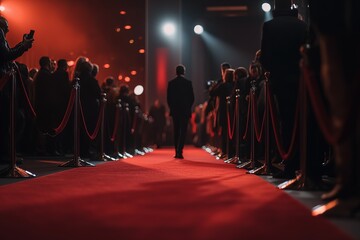 A human silhouette on the red carpet. Generative AI - obrazy, fototapety, plakaty