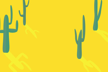 Cactus collection hand drawing vector illustration. Set of cacti.Yellow background