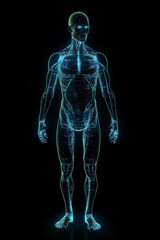 Human mannequin, male body basemesh, with glowing overlay structure. Generative AI