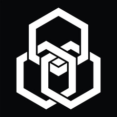 Vector graphic of three white interlinked regular hexagons. A logo for unity or cooperation