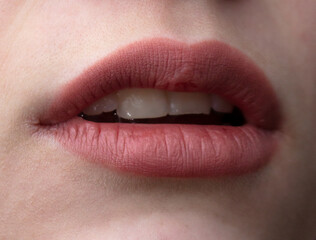 Beautiful lips of a girl close-up
