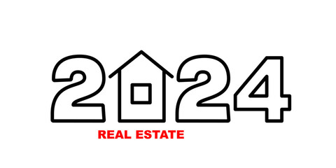 New year new home, real estate conceptual linear illustration