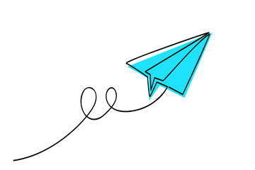 single, one or continuous line of vector Paper plane
