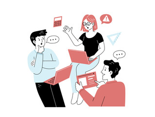 College Life Education Science School Campus University Illustration thesis work student speech study preparation industry visit class debate group students laboratorium graduation counseling library