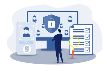 KYC or know your business with customer verifying the identity of its clients concept at the partners-to-be through a magnifying glass vector illustrator.