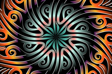 luxurious paper cut design colourful rainbow flowers line art pattern of indonesian culture traditional  batik ethnic dayak for textile or fashion
