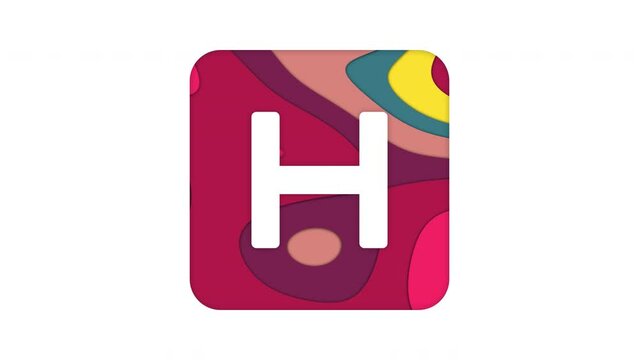 Multi-colored icon h square with colored spots floating inside. Looped from frame 120 to 839, Alpha BW at the end