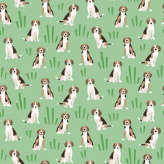 Dogs dog beagle seamless repeat pattern. natural. gender neutral. earth tones. beige, brown. cute pet puppy.