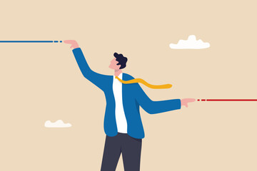 Expectation vs reality result, aim high standard or ambition to success and achieve goal, challenge or hope, motivation concept, businessman make an expectation and other hand as result line.
