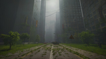 Apocalypse in city as real futuristic concept 3d render