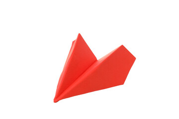 Red paper plane isolated on white background