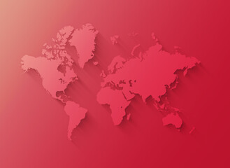 World map illustration on a pink background
