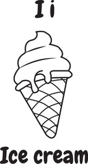 Ice Cream icon with English alphabet I letter.For worksheets and coloring pages.