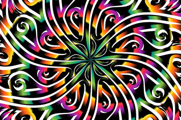 luxurious paper cut design colourful rainbow flowers line art pattern of indonesian culture traditional  batik ethnic dayak for textile or fashion
