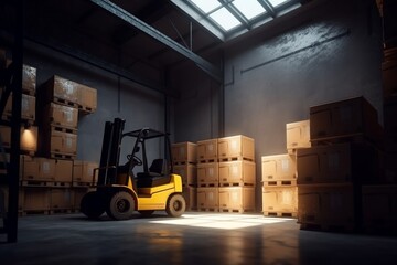 transportation cargo distribution warehouse logistic forklift delivery storage sun box. Generative AI.