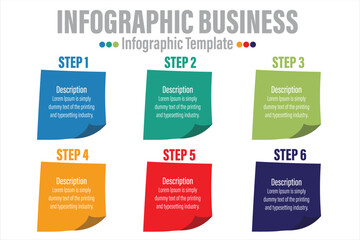 Notes process with six 6 steps or six 6 option. Three colorful graphic elements. Timeline design for brochure, presentation, web site. Infographic design layout.