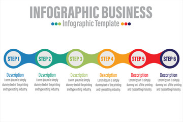 6 Steps Modern Timeline diagram with workflow and circles presentation vector infographic. Infographic template for business.