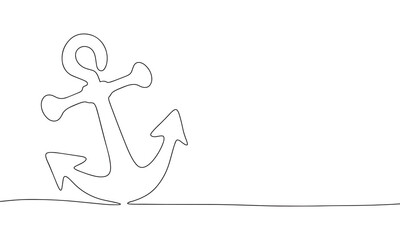 One line continuous anchor. Line art hand drawn outline vector illustration.